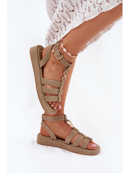 Women's Platform Sandals With Golden Detail Khaki Kartia