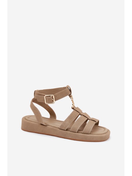 Women's Platform Sandals With Golden Detail Khaki Kartia
