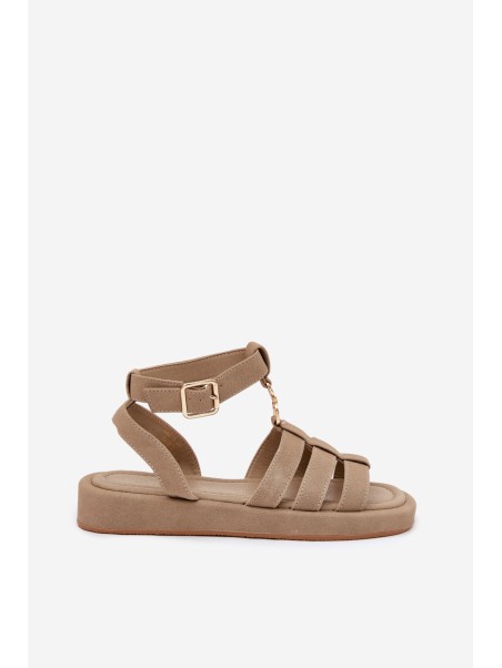 Women's Platform Sandals With Golden Detail Khaki Kartia