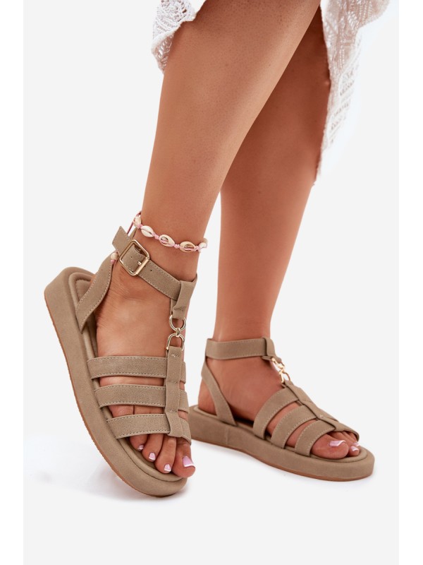 Women's Platform Sandals With Golden Detail Khaki Kartia