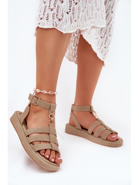 Women's Platform Sandals With Golden Detail Khaki Kartia