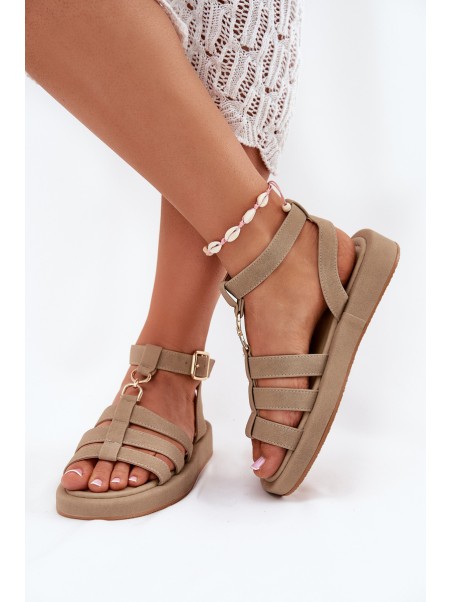 Women's Platform Sandals With Golden Detail Khaki Kartia