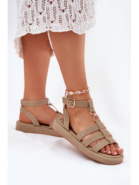 Women's Platform Sandals With Golden Detail Khaki Kartia