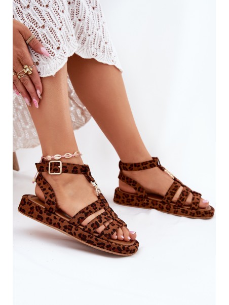 Ladies platform sandals with gold detail leopard Kartia