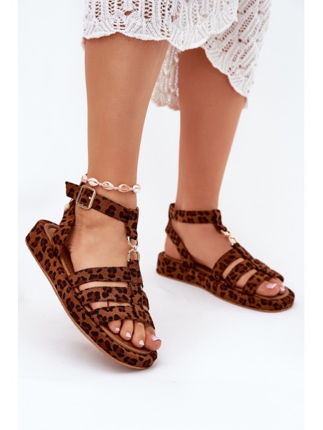Ladies platform sandals with gold detail leopard Kartia