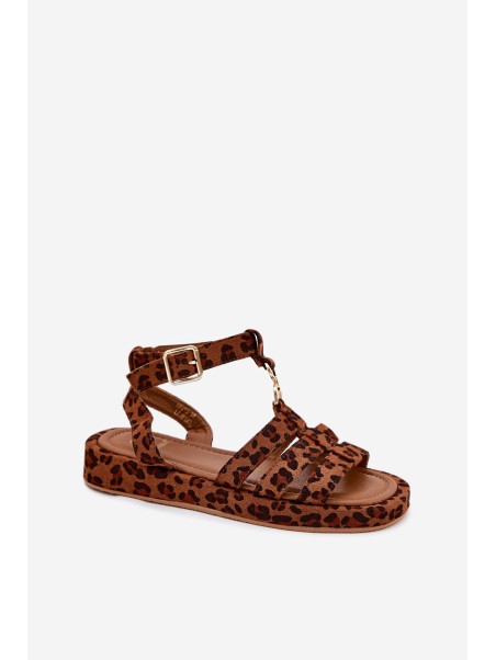 Ladies platform sandals with gold detail leopard Kartia