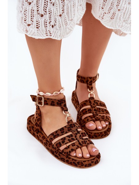 Ladies platform sandals with gold detail leopard Kartia