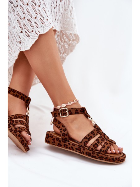 Ladies platform sandals with gold detail leopard Kartia