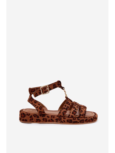 Ladies platform sandals with gold detail leopard Kartia