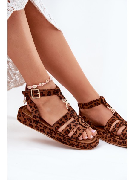 Ladies platform sandals with gold detail leopard Kartia