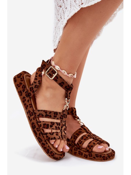 Ladies platform sandals with gold detail leopard Kartia