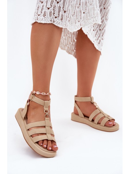 Ladies Platform Sandals With Golden Detail Beige Kartia
