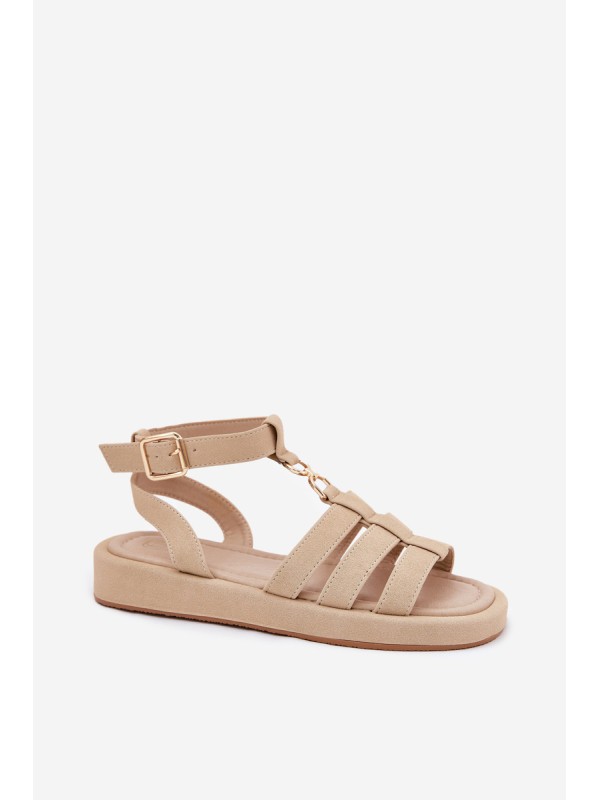 Ladies Platform Sandals With Golden Detail Beige Kartia
