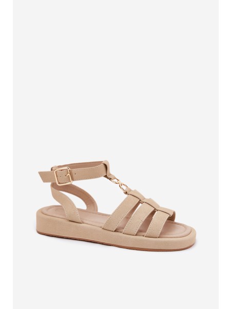 Ladies Platform Sandals With Golden Detail Beige Kartia