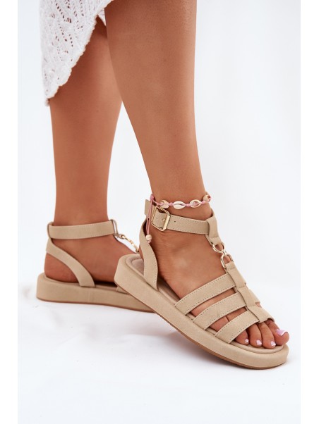 Ladies Platform Sandals With Golden Detail Beige Kartia