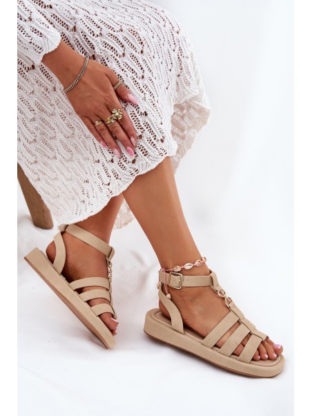 Ladies Platform Sandals With Golden Detail Beige Kartia
