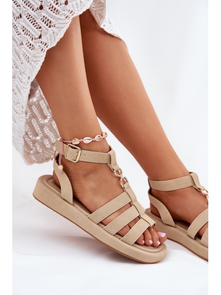 Ladies Platform Sandals With Golden Detail Beige Kartia