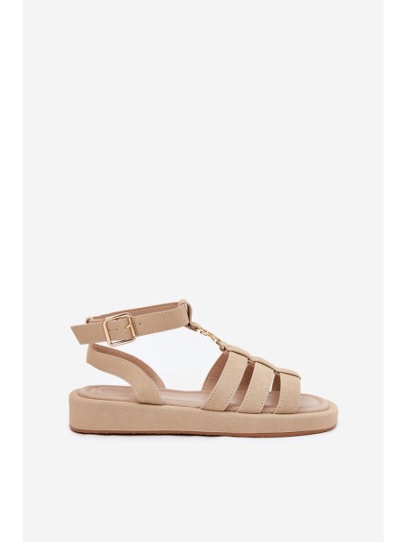Ladies Platform Sandals With Golden Detail Beige Kartia