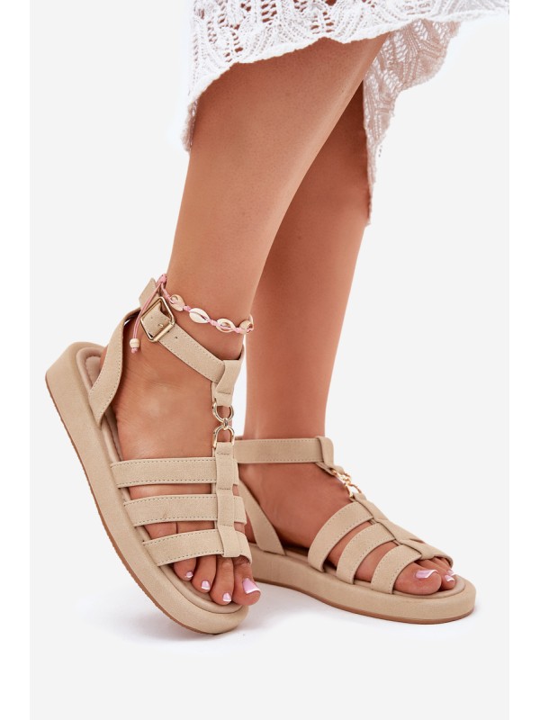 Ladies Platform Sandals With Golden Detail Beige Kartia