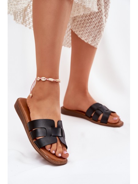 Ladies Slippers Made Of Eco Leather Black Lisanoria