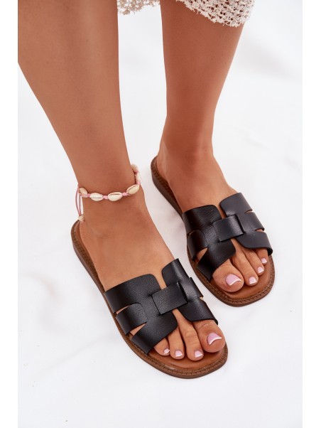 Ladies Slippers Made Of Eco Leather Black Lisanoria