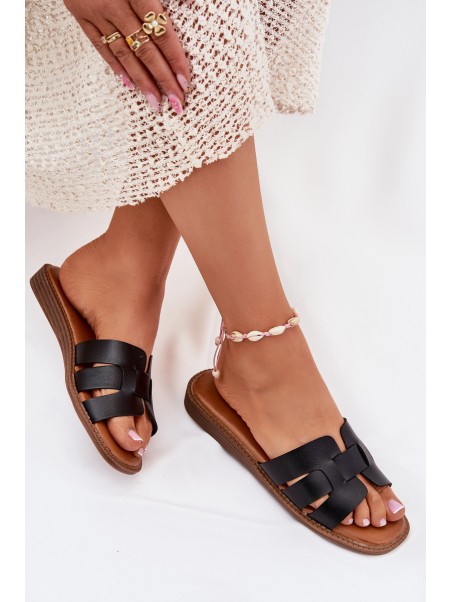 Ladies Slippers Made Of Eco Leather Black Lisanoria