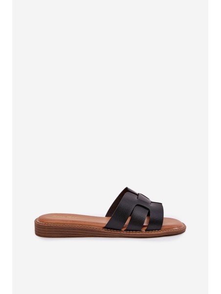 Ladies Slippers Made Of Eco Leather Black Lisanoria