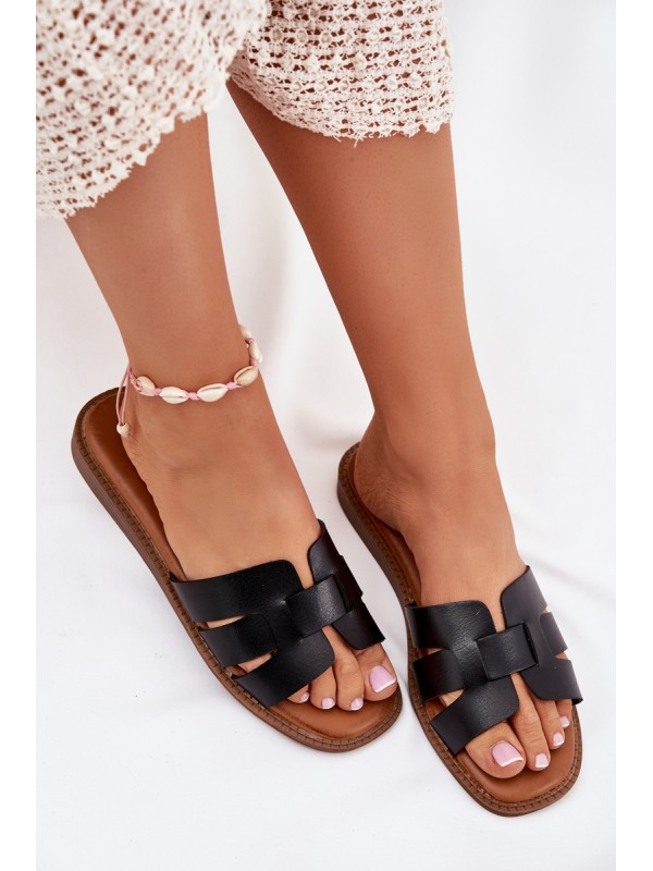 Ladies Slippers Made Of Eco Leather Black Lisanoria