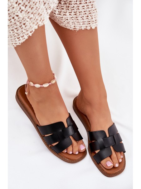 Ladies Slippers Made Of Eco Leather Black Lisanoria