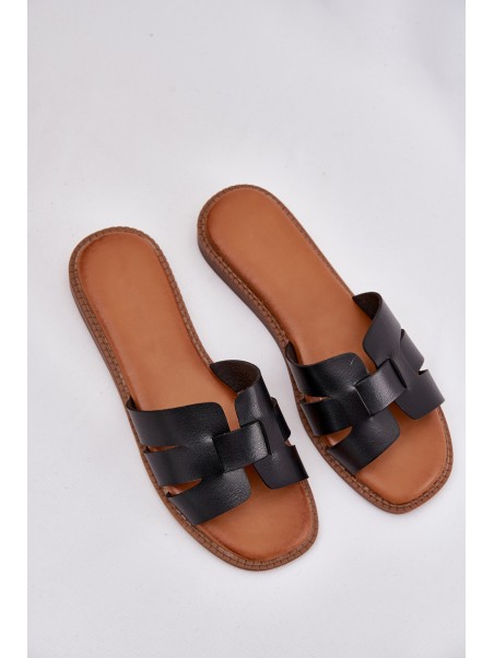 Ladies Slippers Made Of Eco Leather Black Lisanoria