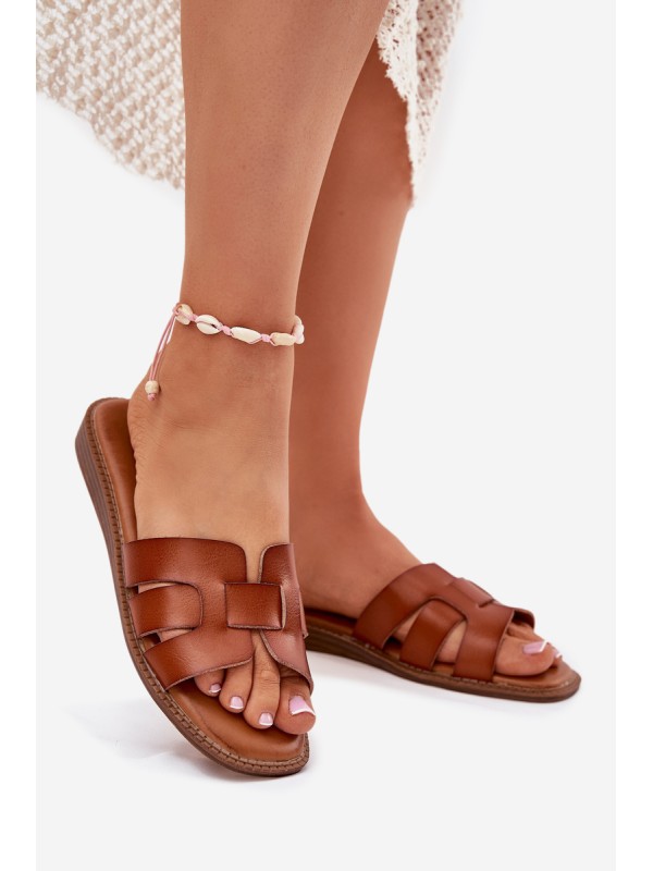 Women Slippers Made Of Eco Leather Camel Lisanoria