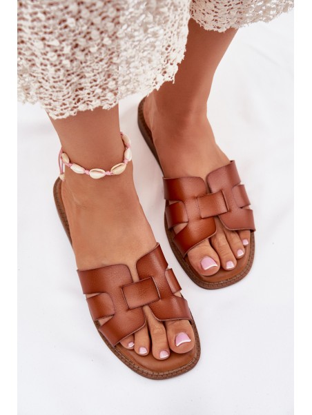 Women Slippers Made Of Eco Leather Camel Lisanoria