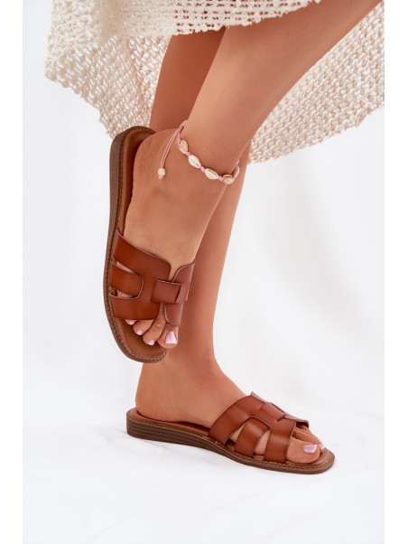 Women Slippers Made Of Eco Leather Camel Lisanoria
