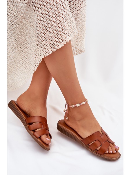 Women Slippers Made Of Eco Leather Camel Lisanoria