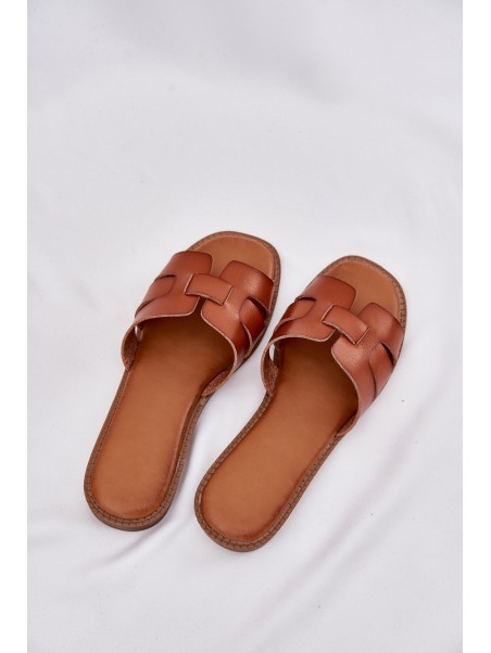 Women Slippers Made Of Eco Leather Camel Lisanoria