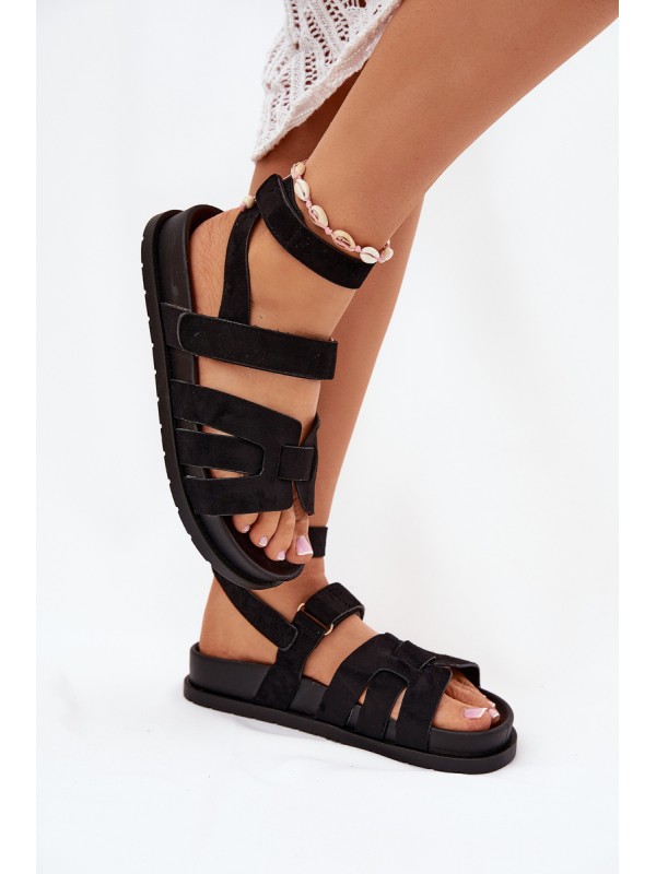Eco Suede Sandals Women With Velcro Black Valpera