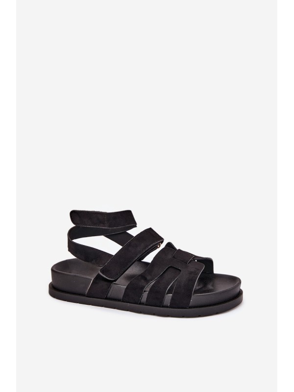 Eco Suede Sandals Women With Velcro Black Valpera