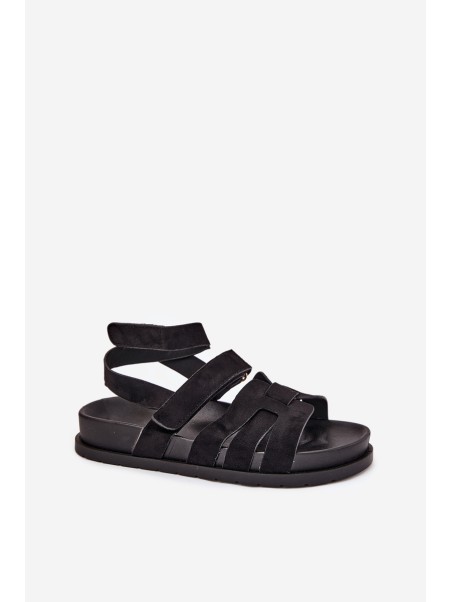Eco Suede Sandals Women With Velcro Black Valpera