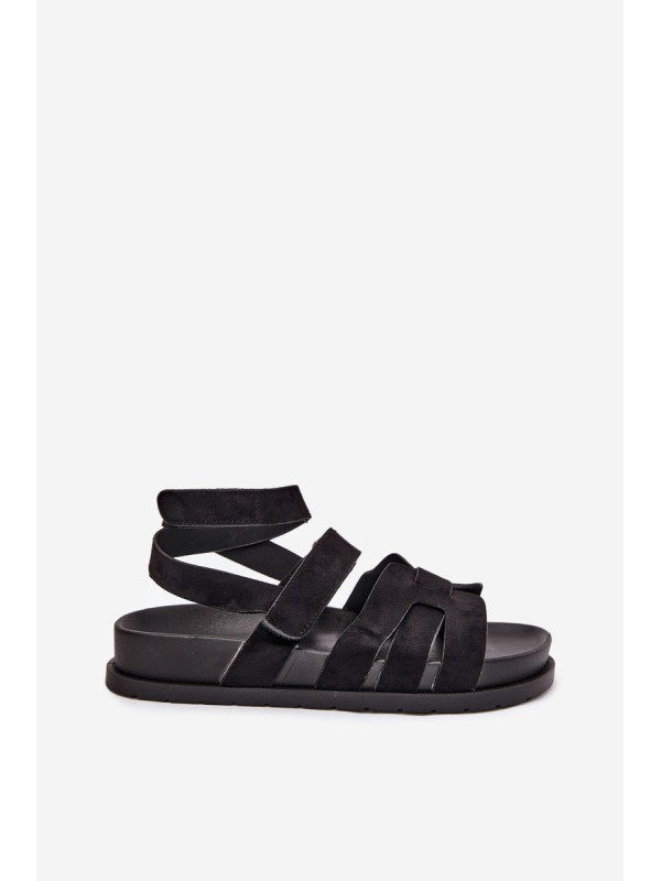 Eco Suede Sandals Women With Velcro Black Valpera