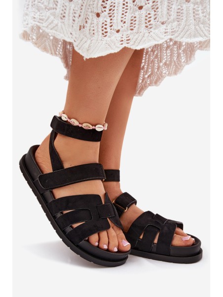 Eco Suede Sandals Women With Velcro Black Valpera