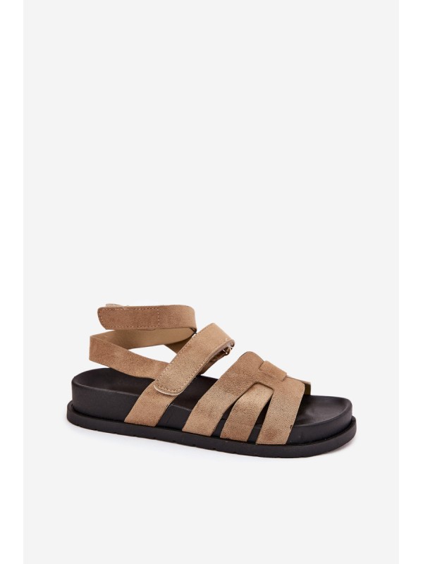 Eco suede women's sandals with Velcro dark beige Valpera