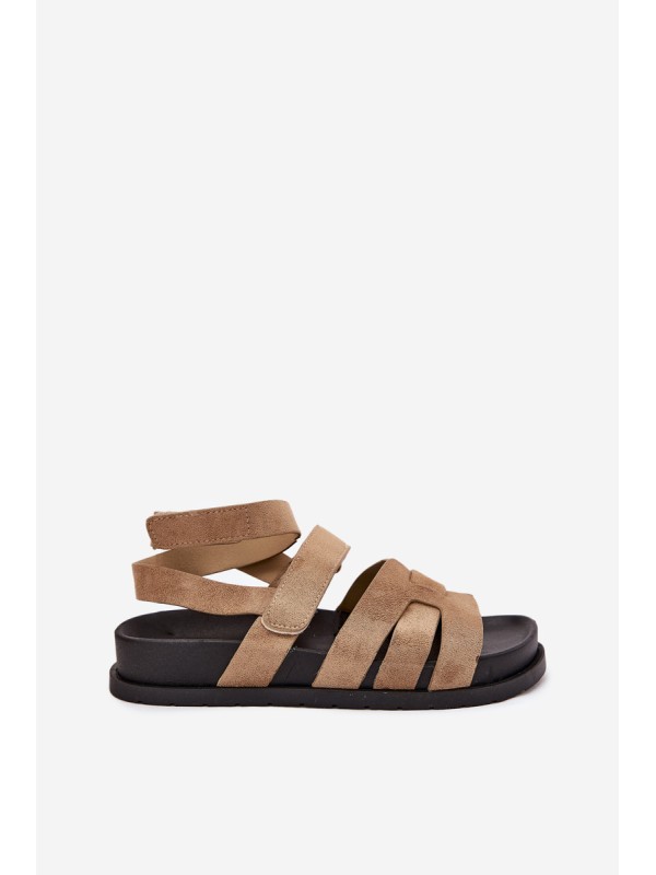 Eco suede women's sandals with Velcro dark beige Valpera