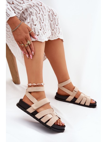 Eco Suede Women's Sandals With Velcro Beige Valpera