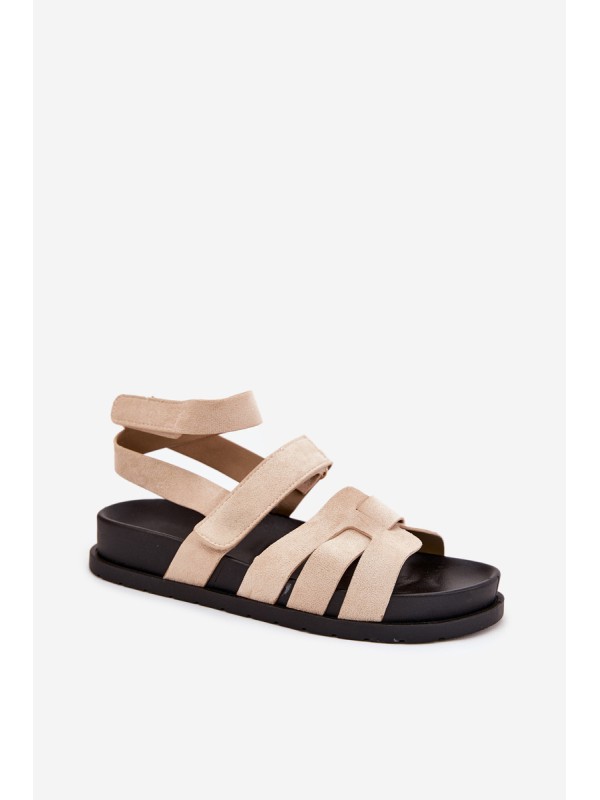 Eco Suede Women's Sandals With Velcro Beige Valpera 2