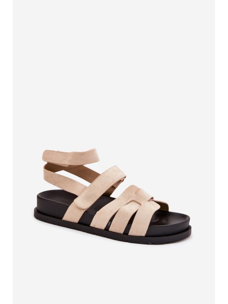 Eco Suede Women's Sandals With Velcro Beige Valpera