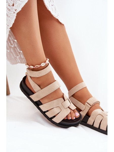 Eco Suede Women's Sandals With Velcro Beige Valpera