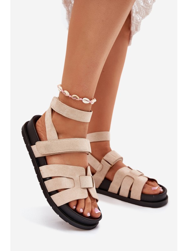 Eco Suede Women's Sandals With Velcro Beige Valpera