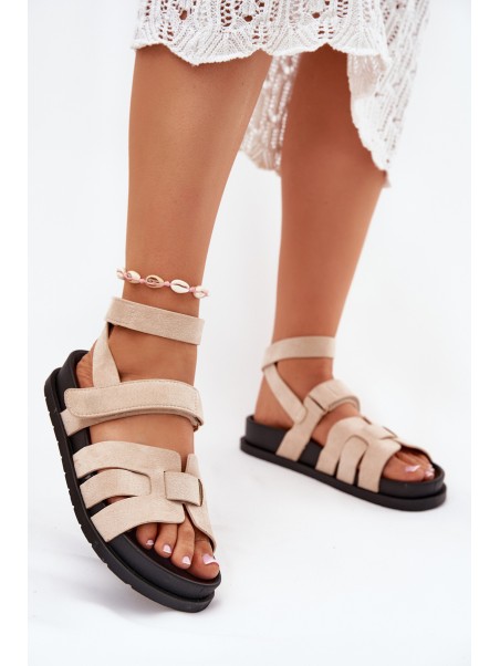 Eco Suede Women's Sandals With Velcro Beige Valpera