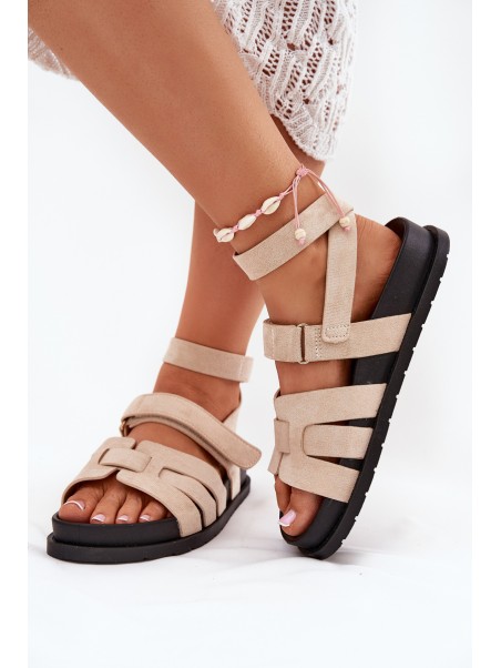 Eco Suede Women's Sandals With Velcro Beige Valpera