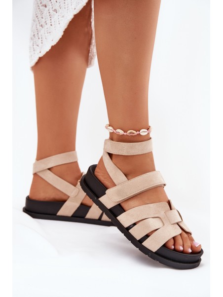 Eco Suede Women's Sandals With Velcro Beige Valpera